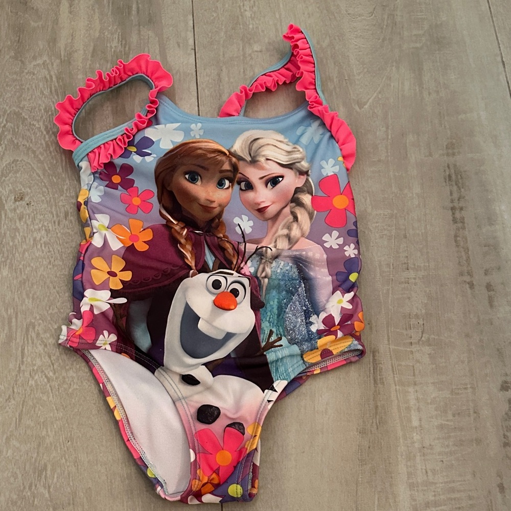 Disney Frozen Kids One Piece Swimsuit - Pink and Blue